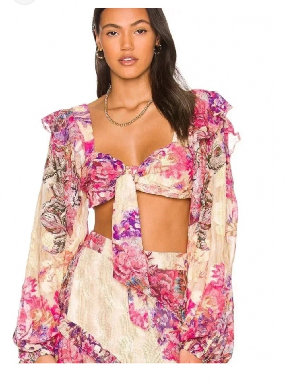 NWTS Hemant & Nandita Leah 2 pc boho floral crop top sz S long skirt slit sz S